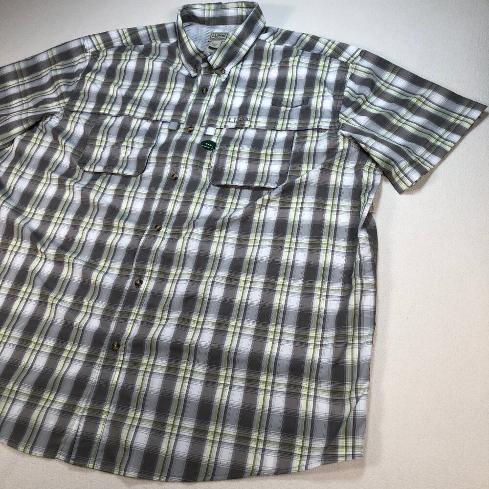 L.L Bean Tropicwear Shirt Men's 3XL Gray Green Plaid Regular Vented Fishing NEW - Picture 6 of 16
